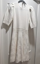 Big Sale - Nicole Miller Women's White Puff Sleeve Knit A-Line Dress Size S