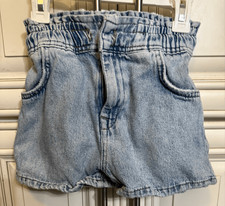 ZARA Girls Elastic Waist 2 Pocket Denim Paperbag Jean Shorts Light Blue Size 7