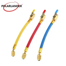 Color-Coded AC Refrigeration Charging Hoses 1/4" SAE for R134A 3Pc R22 R12