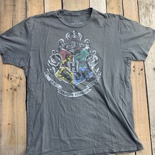 Harry Potter Universal Studios Men's T-Shirt Gray Large Hogwarts Crest Cotton