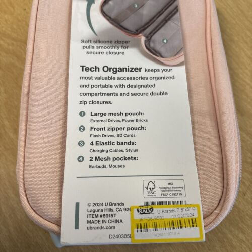 Pink 7.8” By 5” Tech Organizer9 Different Compartments In Yellow Bag - Picture 3 of 6