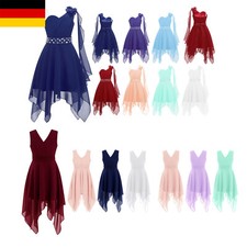DE Kinder Mädchen Eine Schulter Chiffon Kleid Hochzeit Brautjungfer Kleid Abend