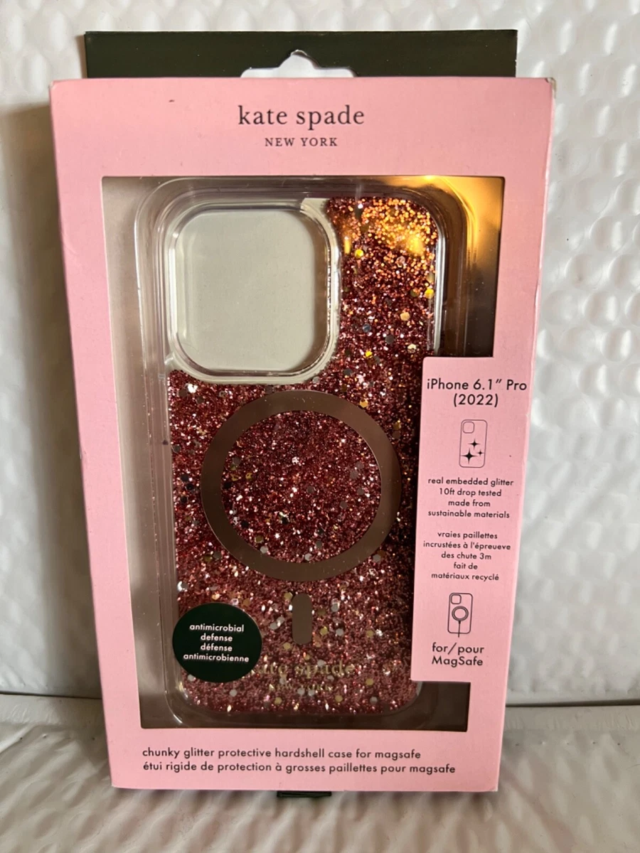 Kate Spade New York - Protective Hardshell MagSafe Case for iPhone 14 Pro Max - Chunky Glitter Rose Gold