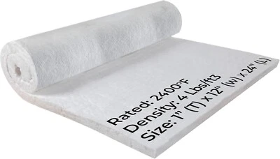 SIMOND STORE Ceramic Fiber Insulation Blanket, 2400F, Fireproof Insulation 1" x 12"x 24”
