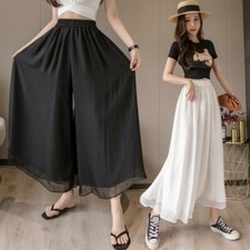 Pantaloni In Chiffon Da Donna A Gamba Larga Culottes Alta Vita Mare Loose Nuovo