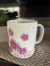 Enjoli 24-Hour Woman Ceramic Mug Pink Flowers 12oz Vintage Perfume Promotion