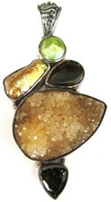 Sterling Silver 925 Genuine Druzy Gemstone Pendant