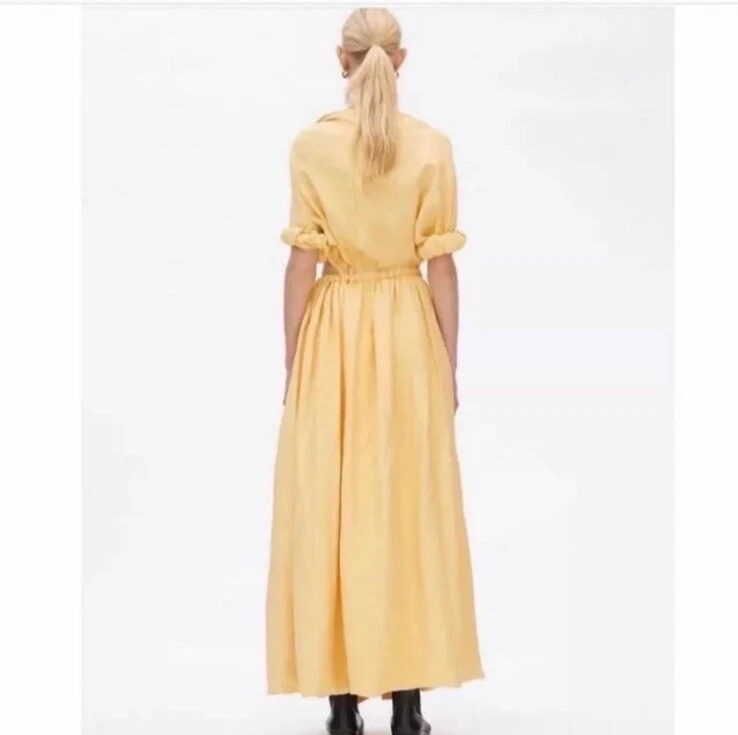Abito Drappeggiato Lino Giallo Celine 38 Resort 2018 Phoebe Philo