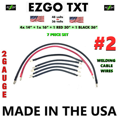 Golf cart battery cables Ezgo txt 36 or 48 volts 7 pieces set 2 gauge 2 AWG H/D