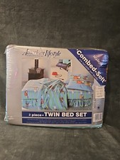 Vintage 1978 Garfield And Odie HOT PURSUIT 3 Piece Twin Bed Set Blue Green
