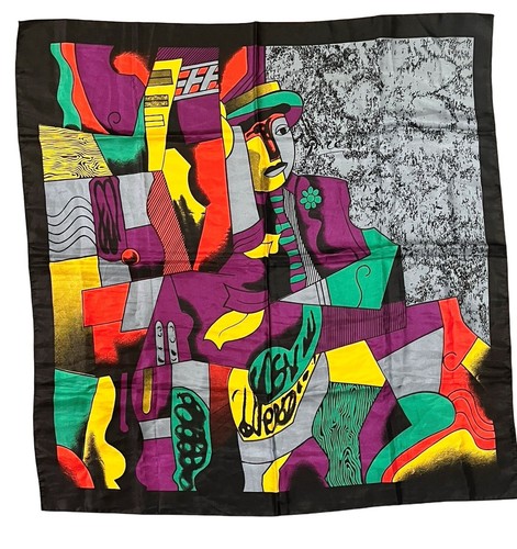 Abstract Modern Cubism Pablo PICASSO SCARF Man Flower Green Silk 32" square