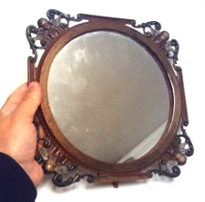 Vintage Ornate Painted Cast Iron Vanity Mirror with Cherubs Relief