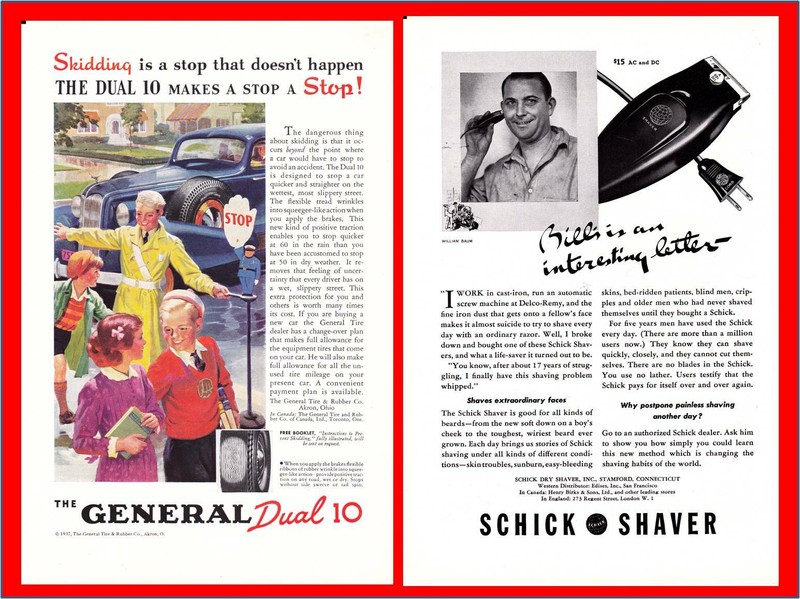 1937 General Tire & Rubber Dual 10 - Shick Electric Dry Shaver Stanford Print Ad