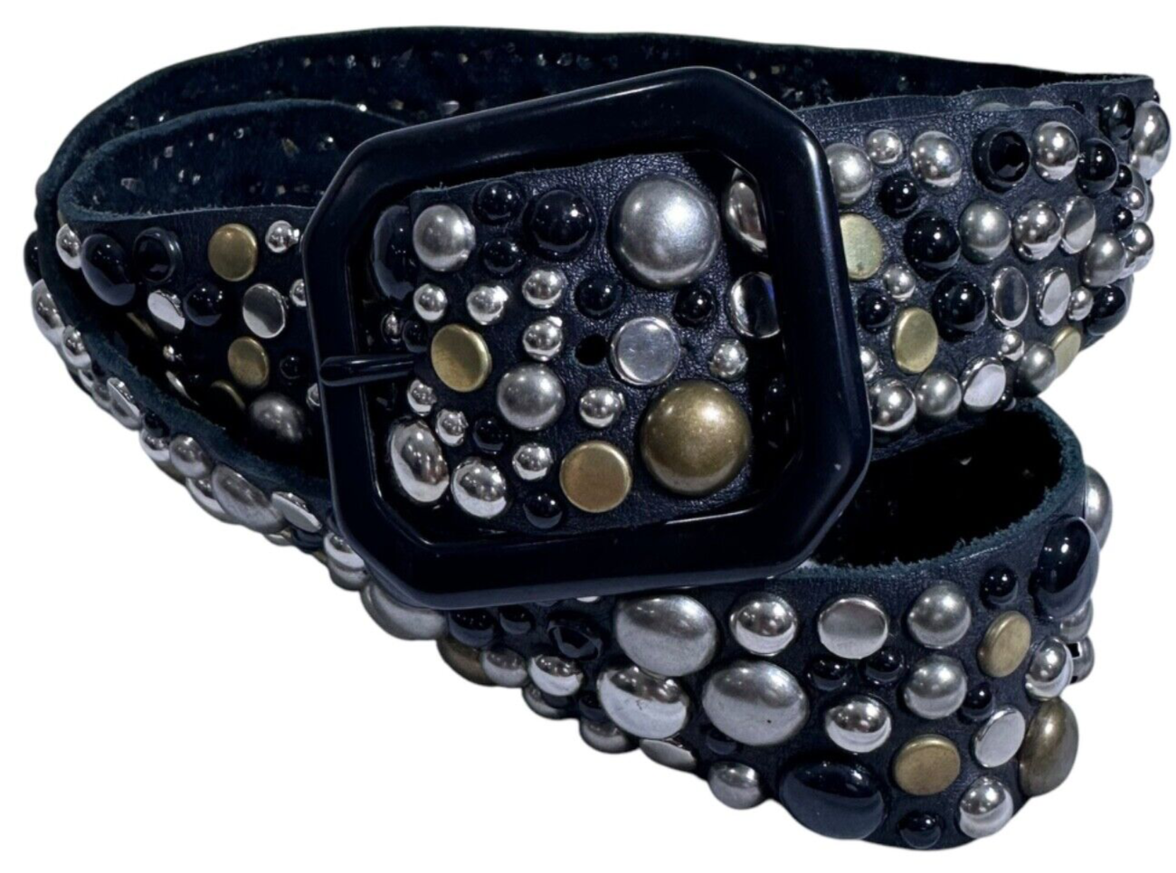 Handmade L.A. SKY Black Genuine Leather Belt With Studs Rhinestones Large