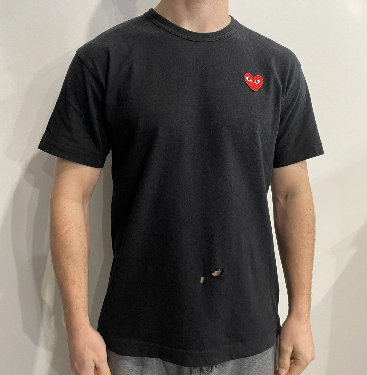 Comme Des Garcons Play Black Men T Shirt Damage Size M eBay