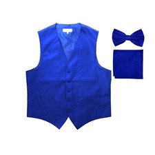 New Formal Men paisley Tuxedo Vest Waistcoat Bowtie  Hankie Royal blue wedding