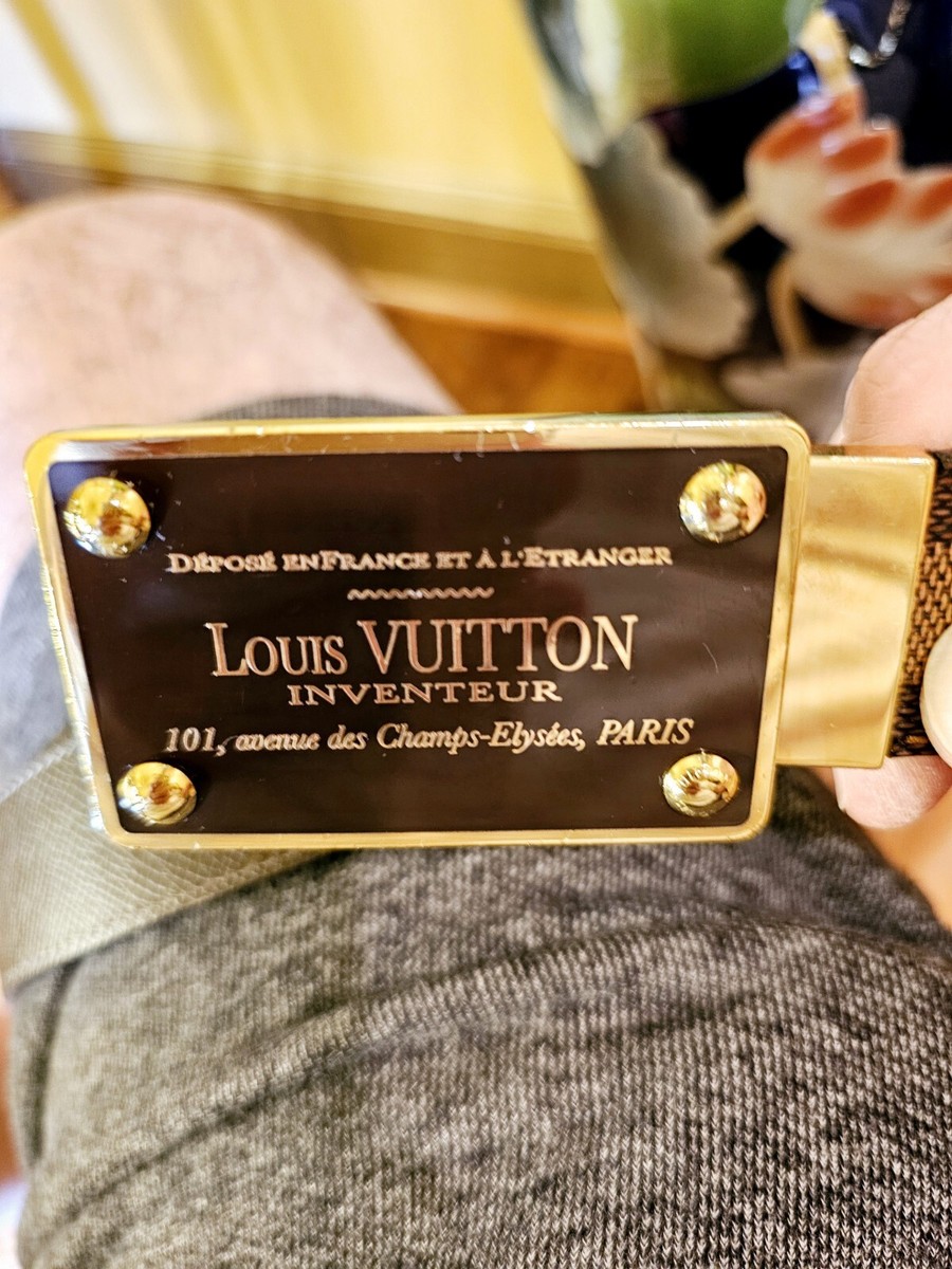 Louis Vuitton Inventeur Plaque Buckle Paris Brown Belt LV Logo XL