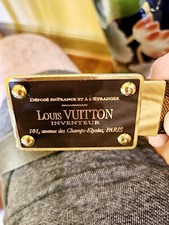 Louis Vuitton Inventeur Plaque Buckle Paris Brown Belt LV Logo Pattern Rare