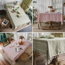 Hollow Out Tablecloth Rectangle Tassel Table Cloth Cover Dinner Party Home Decor