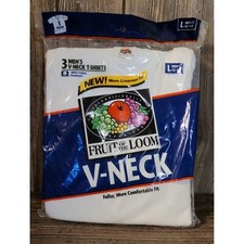 Vintage 1996 Fruit of the Loom Men's V-Neck T-Shirts. 3 Pack. Cotton LG Unopened