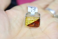 New Modernist Sterling Silver Genuine 14 ctw Golden Amber Statement Ring Sz 6.5