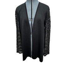 Misook Openfront Cardigan Womens XL Black Floral Sleeve Formal Mother of Bride