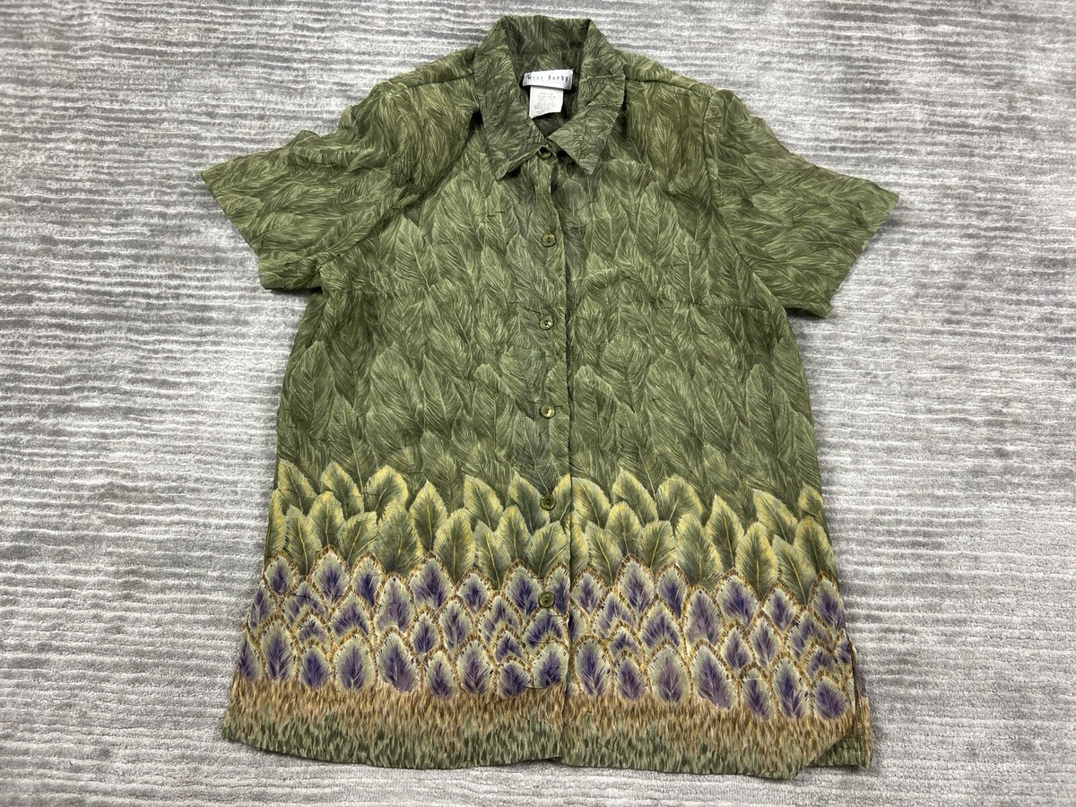 Miss Dorby Top Womens 16 Green Padded Button Up Sheer Polyester | eBay