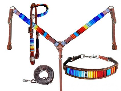 Red Yellow Blue Beaded One Ear Headstall & Breast Collar Wither Strap Rein NEW