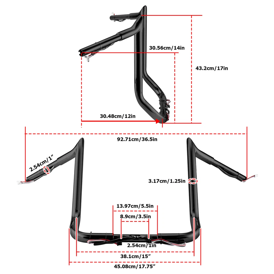 Gloss Black 14" Pre-Wired Meathook Handlebars For Harley Electra Glide 2014-2023 - Image 3 of 4