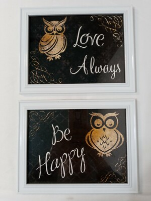 Owl Pictures Be Happy Love Always White Frame Home Decor Farmhouse