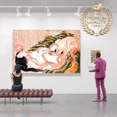 クラゲの油絵【浮遊】作者サイン入り/真作/F3号キャンバス Hokusai The Dream of the Fisherman's Wife 15x23 in 3D Texture Gel