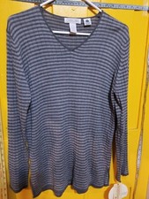 Cherokee Sweater Vintage Medium Wool Acrylic Grey Gray Stripes V Neck