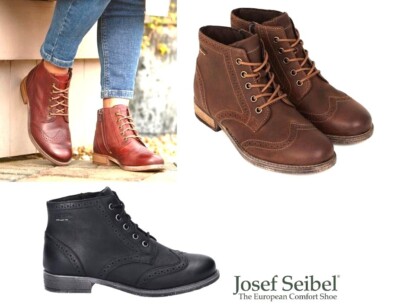Josef Seibel Shoes Brogue Leather Lace Up Zip Boot Josef Seibel