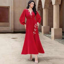 Muslim Kaftan Dubai Abaya Elegant Women Maxi Dress Evening Rhinestone Party Gown