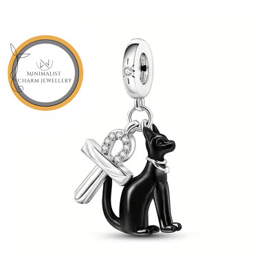 Desing Black Cat And Ankh Cross Charm, Cat Charm, Pet Charm, Women Gift Charm