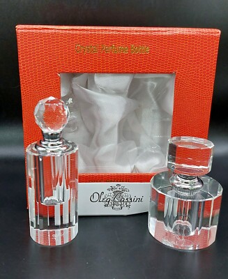Collectible Oleg Cassini Crystal 2-Perfume Bottles Set-E  Signed NWT 