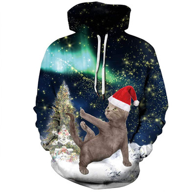Ugly Christmas Hoodie Funny Yoga Cat Pullover