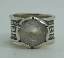 G & H Israel Hagit Gorali Sterling Silver Clear White Quartz Chunky Ring Size 8