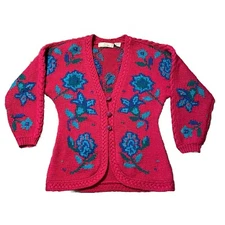 Vintage Catharine Lover Granny Core Cardigan Floral Wool Knit Sweater Sz S/M