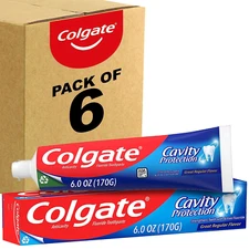 Cavity protection toothpaste with fluoride, regular flavor, 6-pack, 6 oz each.