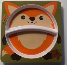 Kids Fall Thanksgiving Divided Melamine Plate Dish *2 Sections *Green *Fox 
