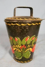 ANTIQUE HAND PAINTED TIN TOLEWARE CANNISTER