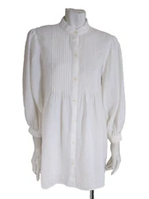 $135 LAUREN RALPH LAUREN L Blouse Top Linen Mandarin Collar Pintuck Blouson