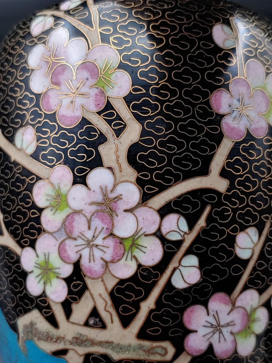 景泰蓝珐琅彩梅花将军罐Pair Vintage Chinese Cloisonne Enamel Plum