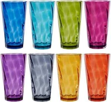 US Acrylic Optix Plastic Reusable Drinking Glasses Set of 8 20Oz Water Cup Jewel