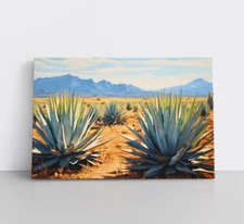 Agave Desert Landscape Painting Print Canvas Wall Art | Mexico Tequila Bar Decor