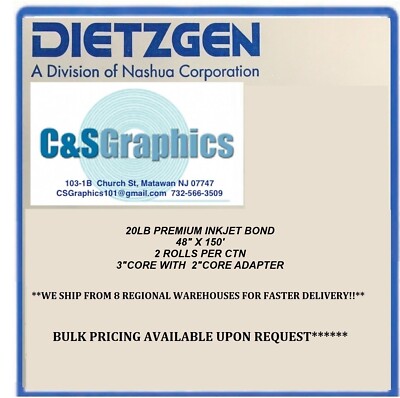 2 Rolls 48''x150' 20lb Bond  Plotter Paper Inkjet  92 Bright White