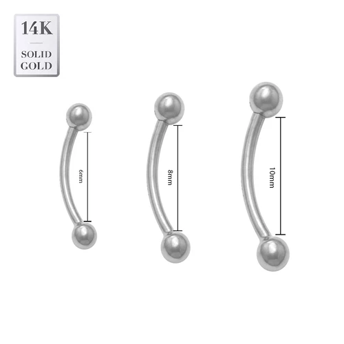 14K Solid Gold Curved Barbell Eyebrow Nipple Rings Bar Ear Piercing Jewelry 16G