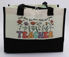 Teacher Canvas Tote Bag, New without tags, Black, White 