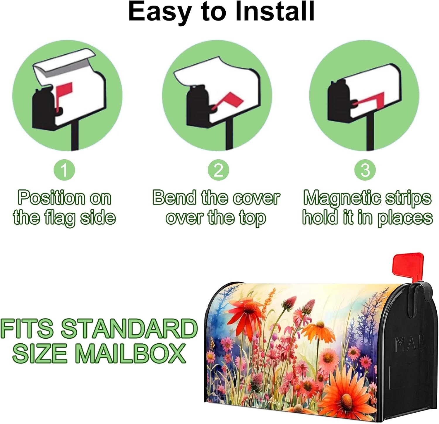 Mailbox Covers Magnetic Standard Size, Printed Floral Magnetic Cover for Postbox